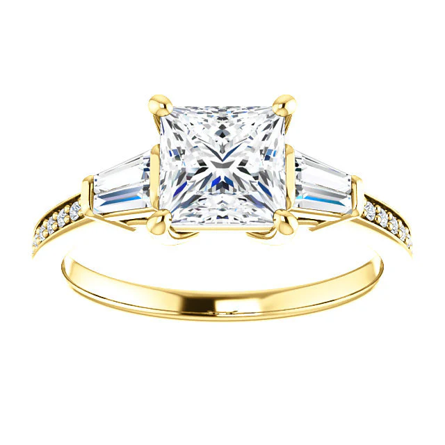 Cubic Zirconia Engagement Ring- The Elizabeth (Customizable Center with Baguette & Pave) - Image 14