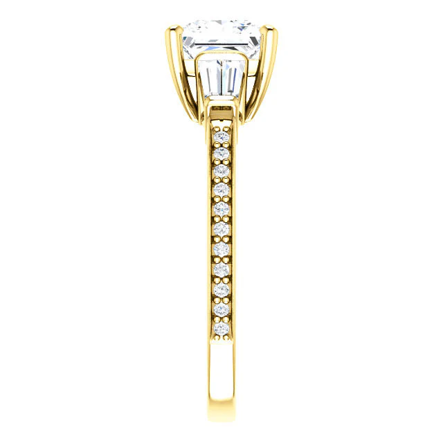 Cubic Zirconia Engagement Ring- The Elizabeth (Customizable Center with Baguette & Pave) - Image 15