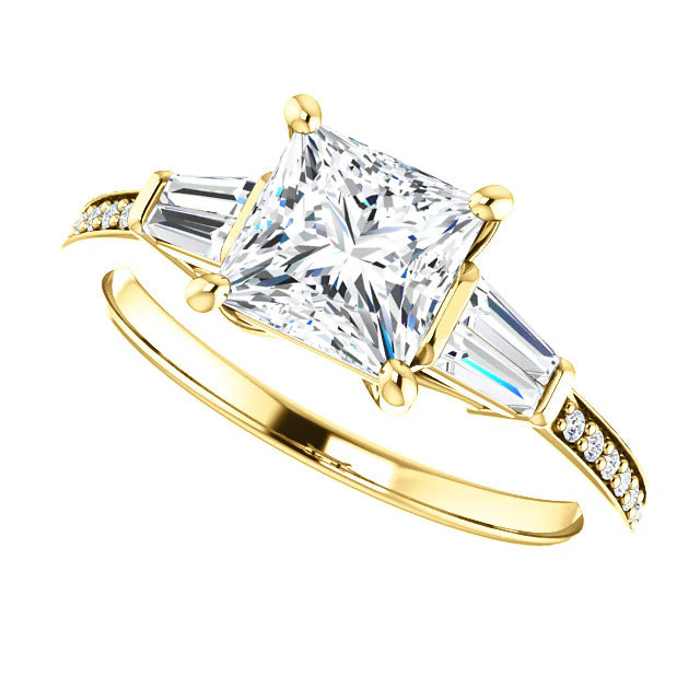 Cubic Zirconia Engagement Ring- The Elizabeth (Customizable Center with Baguette & Pave) - Image 16