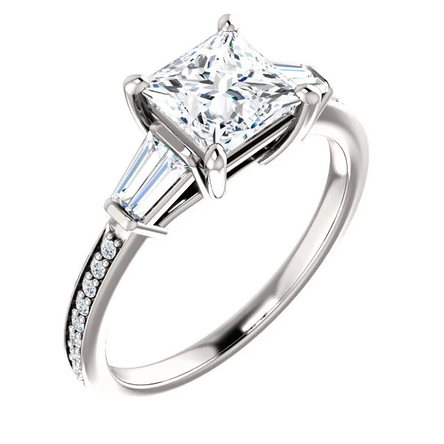 Cubic Zirconia Engagement Ring- The Elizabeth (Customizable Center with Baguette & Pave) - Image 17