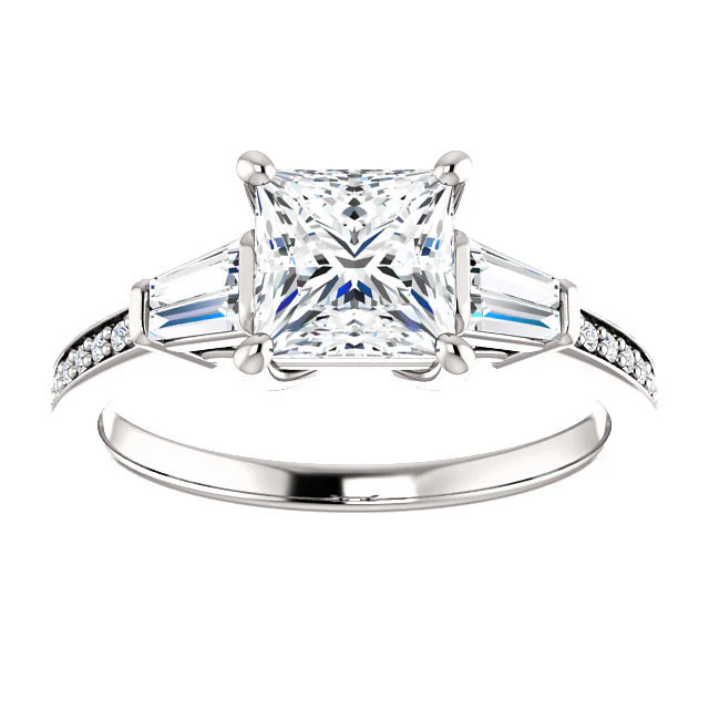 Cubic Zirconia Engagement Ring- The Elizabeth (Customizable Center with Baguette & Pave) - Image 18