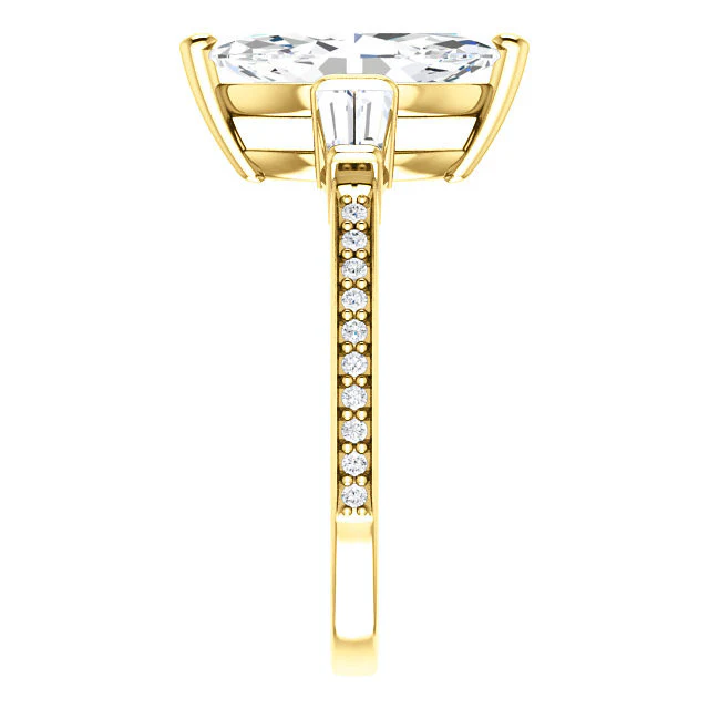Cubic Zirconia Engagement Ring- The Elizabeth (Customizable Center with Baguette & Pave) - Image 5