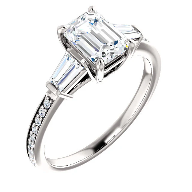 Cubic Zirconia Engagement Ring- The Elizabeth (Customizable Center with Baguette & Pave) - Image 7