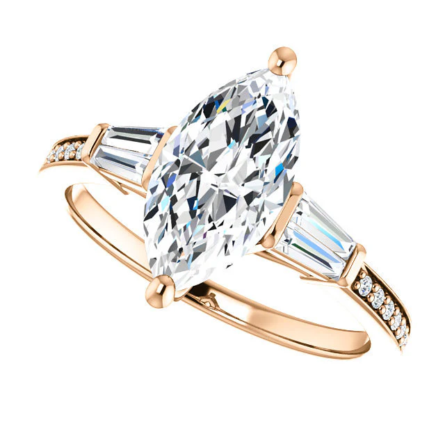 Cubic Zirconia Engagement Ring- The Elizabeth (Customizable Center with Baguette & Pave) - Image 8