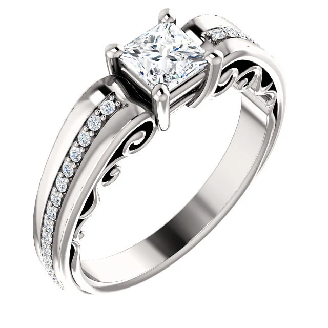 Cubic Zirconia Engagement Ring- The Catherine (Customizable Center with Vented Round Prong Accents) - Image 11