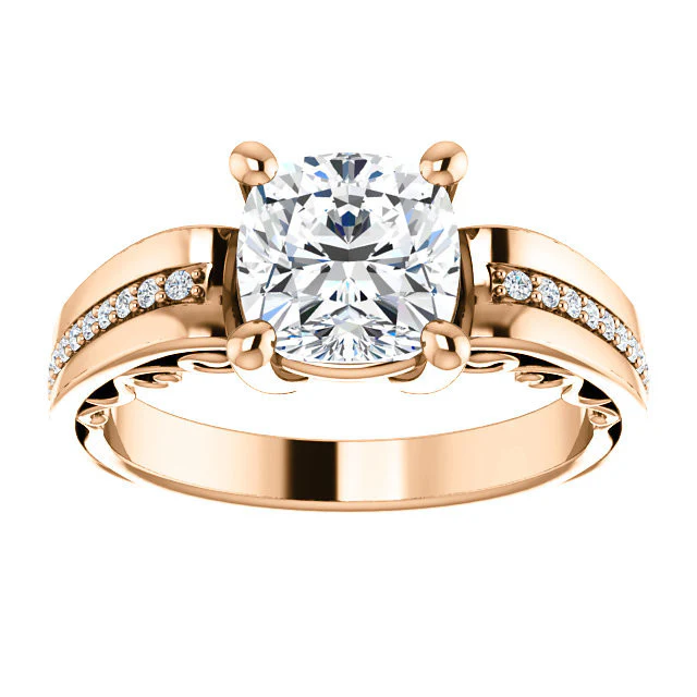 Cubic Zirconia Engagement Ring- The Catherine (Customizable Center with Vented Round Prong Accents) - Image 4