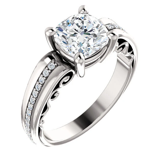 Cubic Zirconia Engagement Ring- The Catherine (Customizable Center with Vented Round Prong Accents) - Image 6