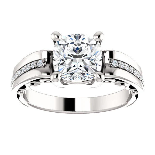 Cubic Zirconia Engagement Ring- The Catherine (Customizable Center with Vented Round Prong Accents) - Image 8