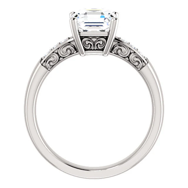 Cubic Zirconia Engagement Ring- The Gabrielle (Customizable Center featuring Round Side Stones and Filigree) - Image 10