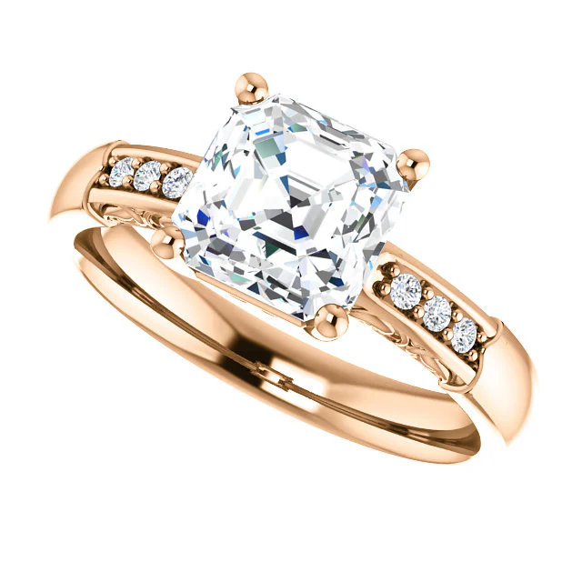 Cubic Zirconia Engagement Ring- The Gabrielle (Customizable Center featuring Round Side Stones and Filigree) - Image 13