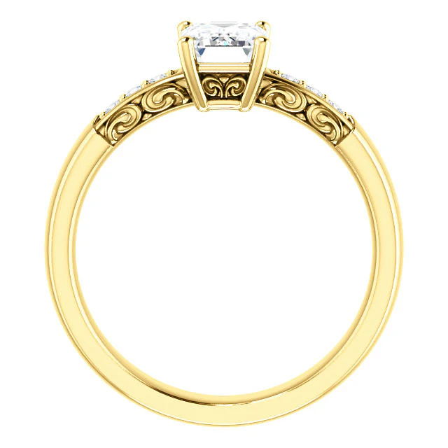 Cubic Zirconia Engagement Ring- The Gabrielle (Customizable Center featuring Round Side Stones and Filigree) - Image 3