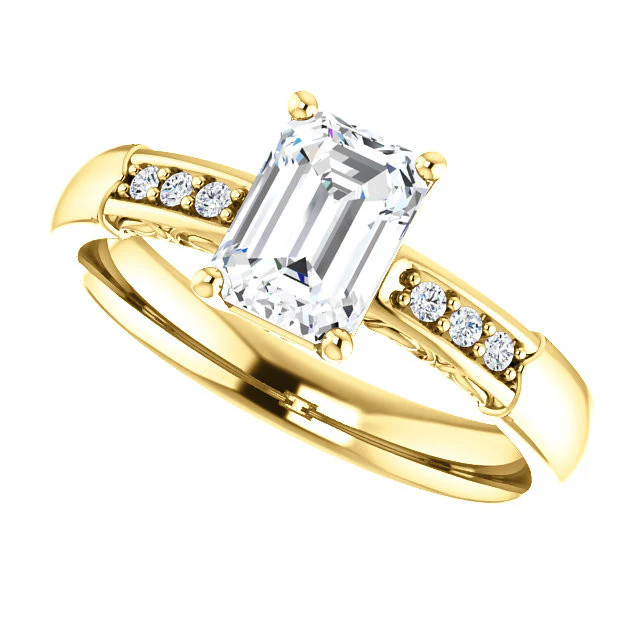 Cubic Zirconia Engagement Ring- The Gabrielle (Customizable Center featuring Round Side Stones and Filigree) - Image 6