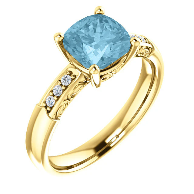 Cubic Zirconia Engagement Ring- The Gabrielle (Customizable Center featuring Round Side Stones and Filigree) - Image 7