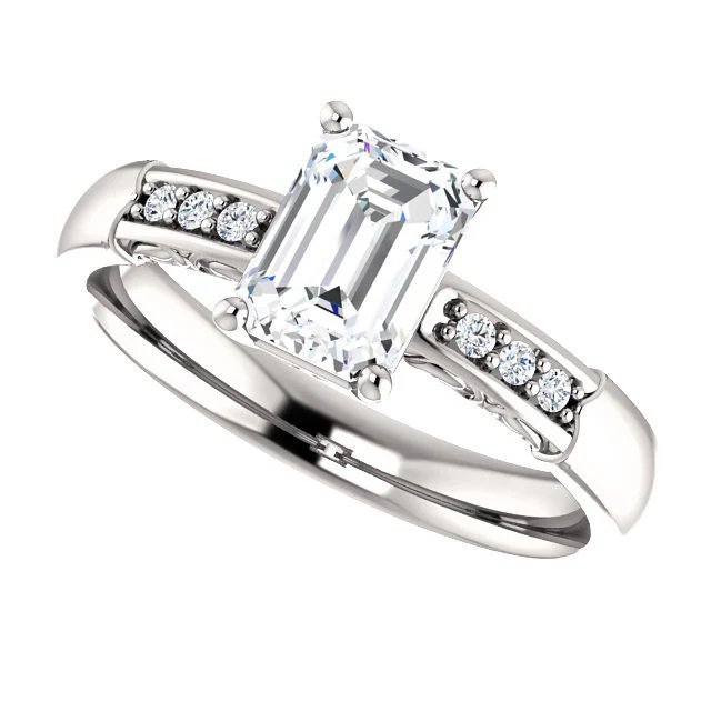 Cubic Zirconia Engagement Ring- The Gabrielle (Customizable Center featuring Round Side Stones and Filigree) - Image 8