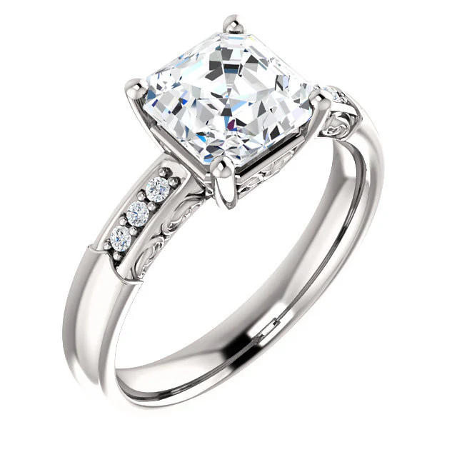 Cubic Zirconia Engagement Ring- The Gabrielle (Customizable Center featuring Round Side Stones and Filigree) - Image 9