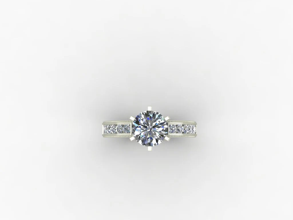 Cubic Zirconia Engagement Ring- The ________ Naming Rights 1404 (Customizable Channel Set with Engraved Pavé Band) - Image 3