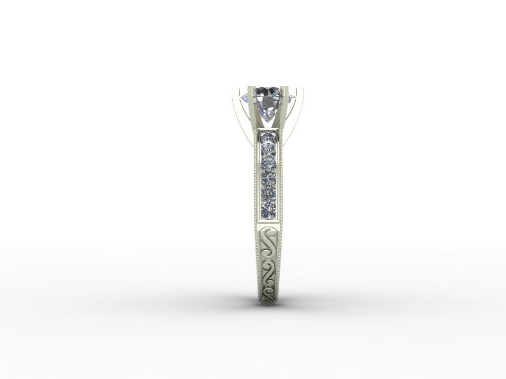 Cubic Zirconia Engagement Ring- The ________ Naming Rights 1404 (Customizable Channel Set with Engraved Pavé Band) - Image 4