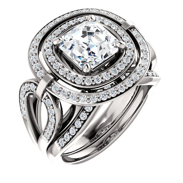 Cubic Zirconia Engagement Ring- The Heather (Customizable Setting with Split Band Double Halo) - Image 10
