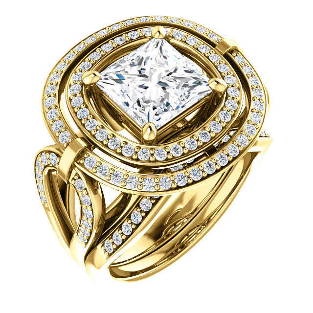 Cubic Zirconia Engagement Ring- The Heather (Customizable Setting with Split Band Double Halo) - Image 11