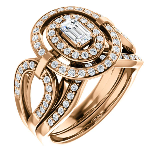 Cubic Zirconia Engagement Ring- The Heather (Customizable Setting with Split Band Double Halo) - Image 12