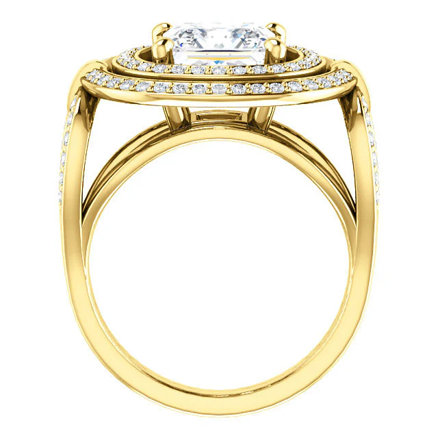 Cubic Zirconia Engagement Ring- The Heather (Customizable Setting with Split Band Double Halo) - Image 3