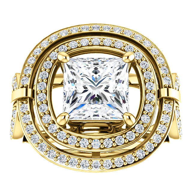 Cubic Zirconia Engagement Ring- The Heather (Customizable Setting with Split Band Double Halo) - Image 4