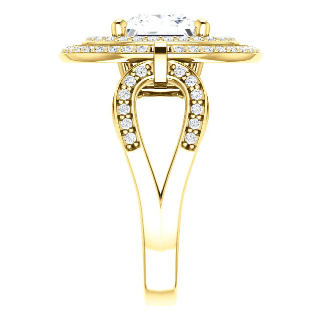 Cubic Zirconia Engagement Ring- The Heather (Customizable Setting with Split Band Double Halo) - Image 5