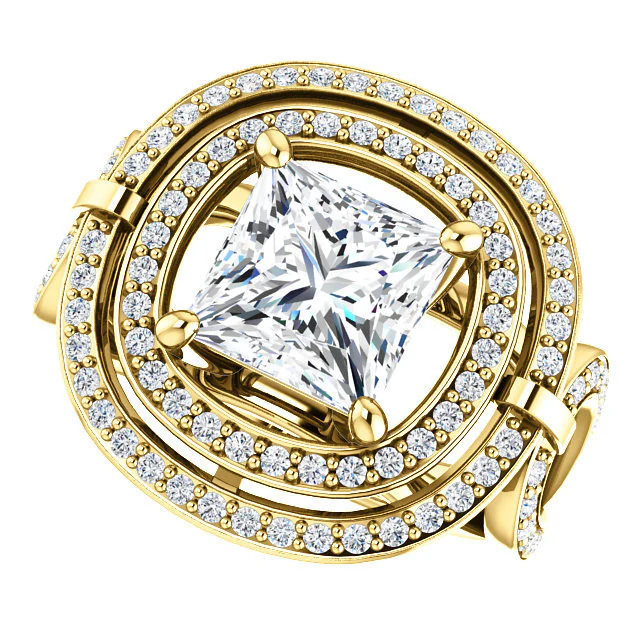 Cubic Zirconia Engagement Ring- The Heather (Customizable Setting with Split Band Double Halo) - Image 6