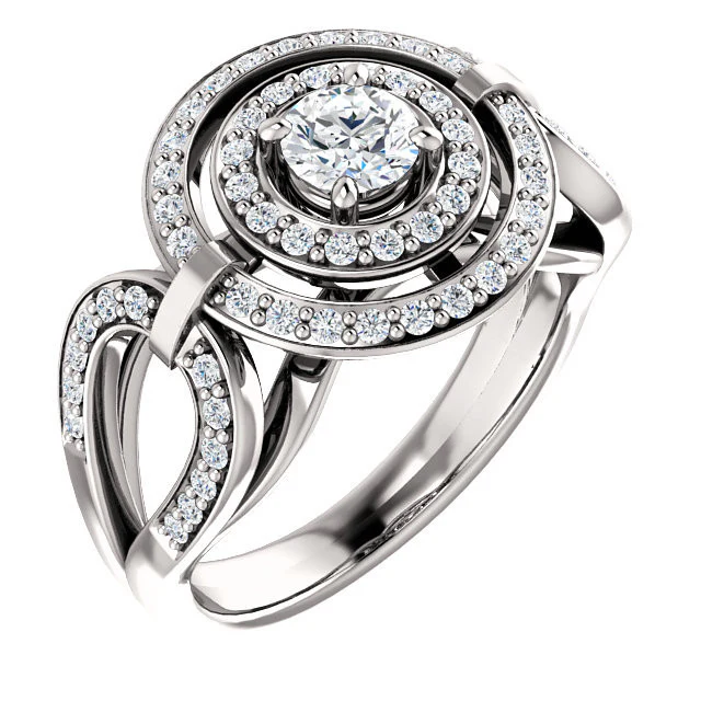 Cubic Zirconia Engagement Ring- The Heather (Customizable Setting with Split Band Double Halo) - Image 7