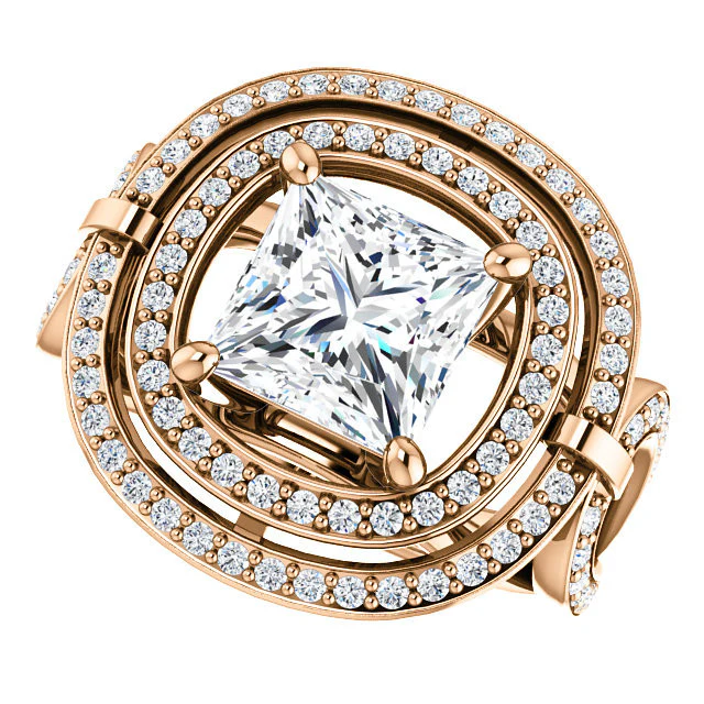 Cubic Zirconia Engagement Ring- The Heather (Customizable Setting with Split Band Double Halo) - Image 9