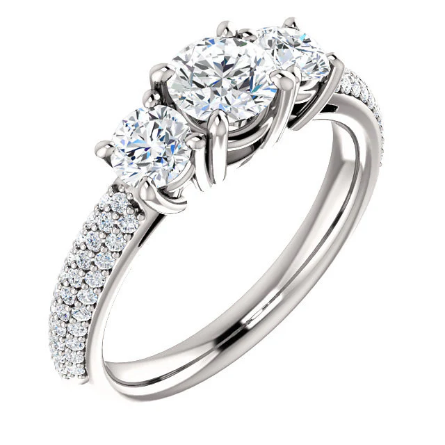 Cubic Zirconia Engagement Ring- The Nicole (Customizable Three-Stone with Round Prong and Pave Accents) - Image 8