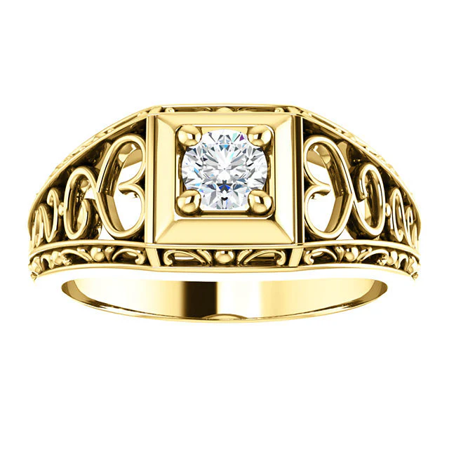 Cubic Zirconia Engagement Ring- The Nadia (Customizable Center with Heart Filigree Accents) - Image 4