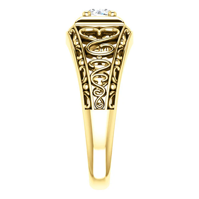 Cubic Zirconia Engagement Ring- The Nadia (Customizable Center with Heart Filigree Accents) - Image 5