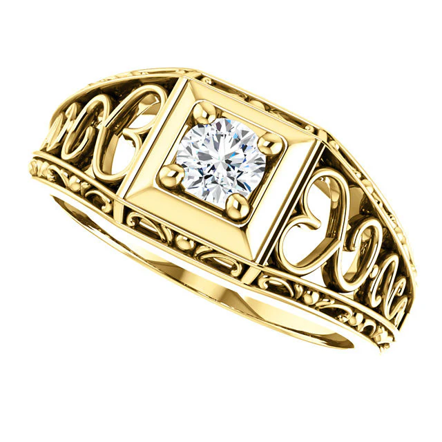 Cubic Zirconia Engagement Ring- The Nadia (Customizable Center with Heart Filigree Accents) - Image 6