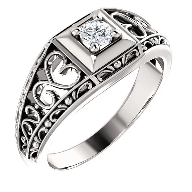 Cubic Zirconia Engagement Ring- The Nadia (Customizable Center with Heart Filigree Accents) - Image 7