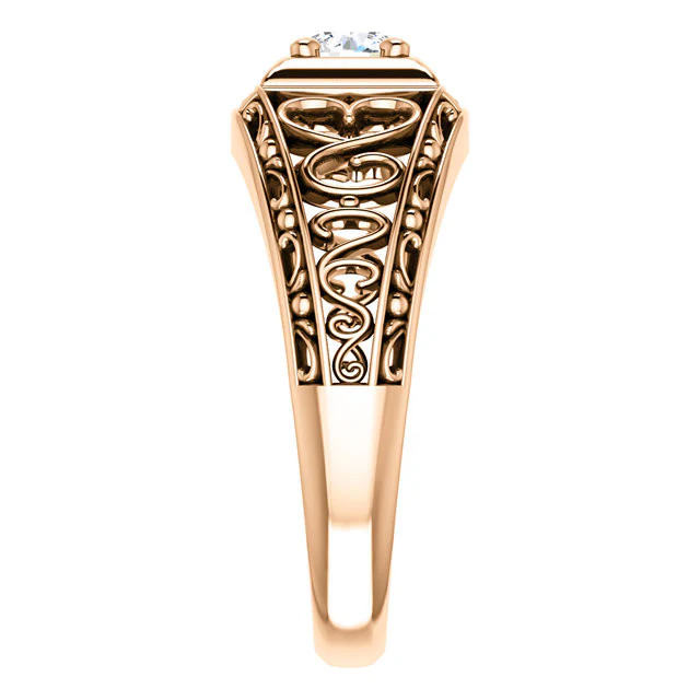 Cubic Zirconia Engagement Ring- The Nadia (Customizable Center with Heart Filigree Accents) - Image 8