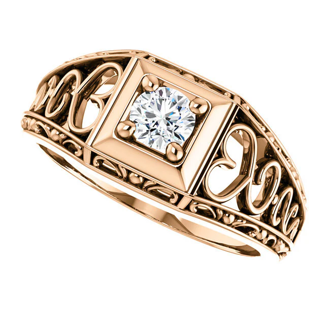 Cubic Zirconia Engagement Ring- The Nadia (Customizable Center with Heart Filigree Accents) - Image 9