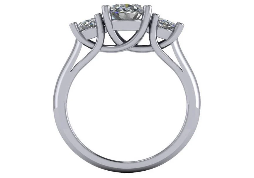 Cubic Zirconia Engagement Ring- 3.0 TCW Three-Stone Oval Cut with Woven Prongs - Image 3
