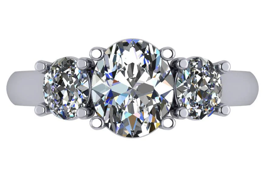 Cubic Zirconia Engagement Ring- 3.0 TCW Three-Stone Oval Cut with Woven Prongs - Image 4