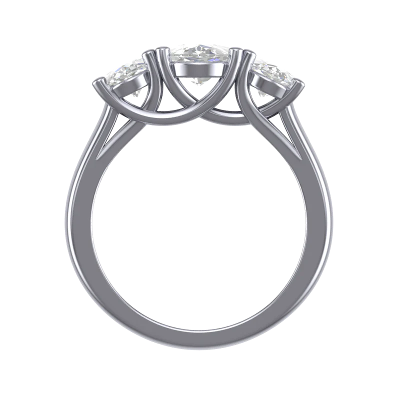 Cubic Zirconia Engagement Ring- 3.0 TCW Three-Stone Oval Cut with Woven Prongs - Image 5