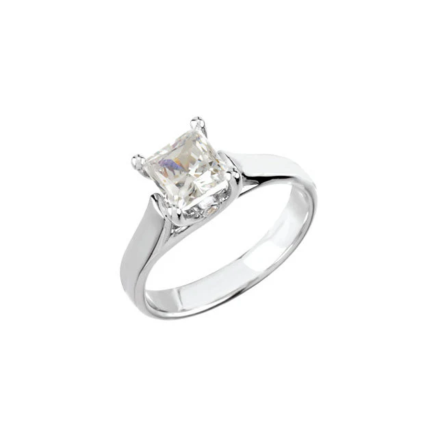 Cubic Zirconia Engagement Ring- The Tatiana (Solitaire with X Cross Band and Side Accent) - Image 6