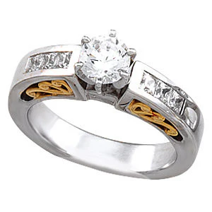 Cubic Zirconia Engagement Ring- The Lindsey (Customizable 7-stone Two-Tone Cathedral with Princess Channel) - Image 2