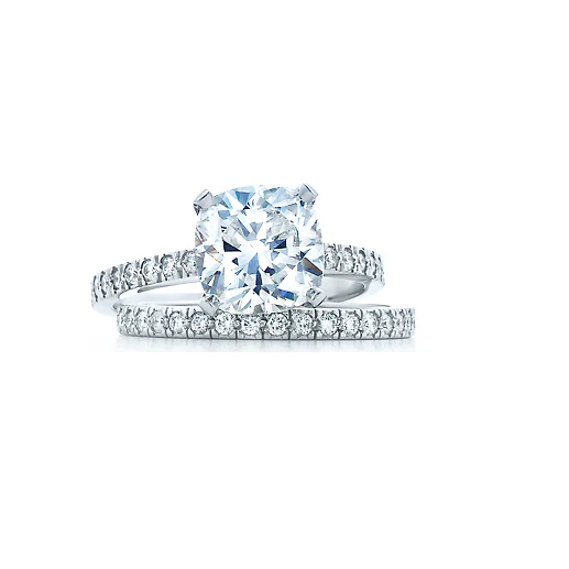 CZ Wedding Set, Style 1356 feat The Tien Engagement Ring (2 CT Cushion Cut with Pave Band) - Image 4
