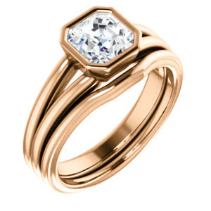 CZ Wedding Set, featuring The Bernadine engagement ring (Customizable Bezel-set Asscher Cut with V-Split Band) - Image 13