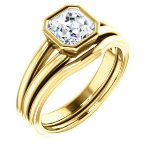 CZ Wedding Set, featuring The Bernadine engagement ring (Customizable Bezel-set Asscher Cut with V-Split Band) - Image 2