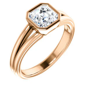 CZ Wedding Set, featuring The Bernadine engagement ring (Customizable Bezel-set Asscher Cut with V-Split Band) - Image 8