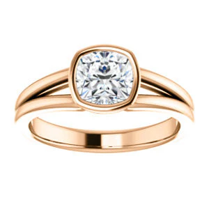 CZ Wedding Set, featuring The Bernadine engagement ring (Customizable Bezel-set Cushion Cut with V-Split Band) - Image 11