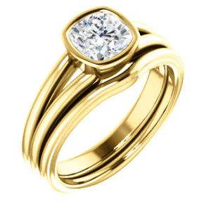 CZ Wedding Set, featuring The Bernadine engagement ring (Customizable Bezel-set Cushion Cut with V-Split Band) - Image 2