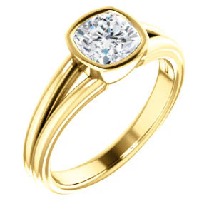 CZ Wedding Set, featuring The Bernadine engagement ring (Customizable Bezel-set Cushion Cut with V-Split Band) - Image 6