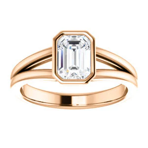 CZ Wedding Set, featuring The Bernadine engagement ring (Customizable Bezel-set Emerald Cut with V-Split Band) - Image 10